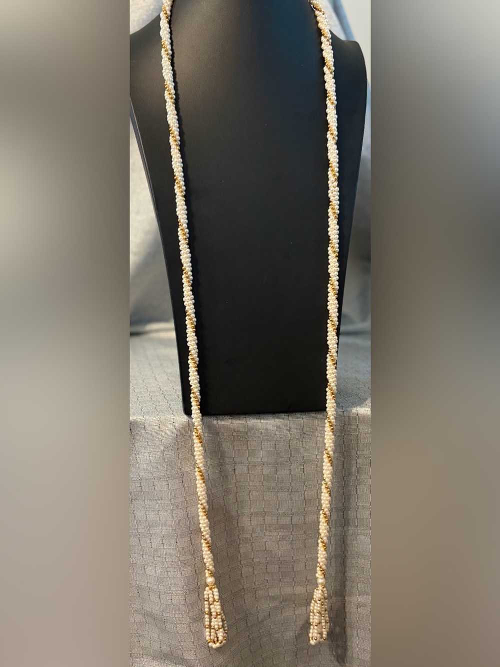 Vintage Elegant White Pearl and Gold Bead Long Necklace - Women Jewelry